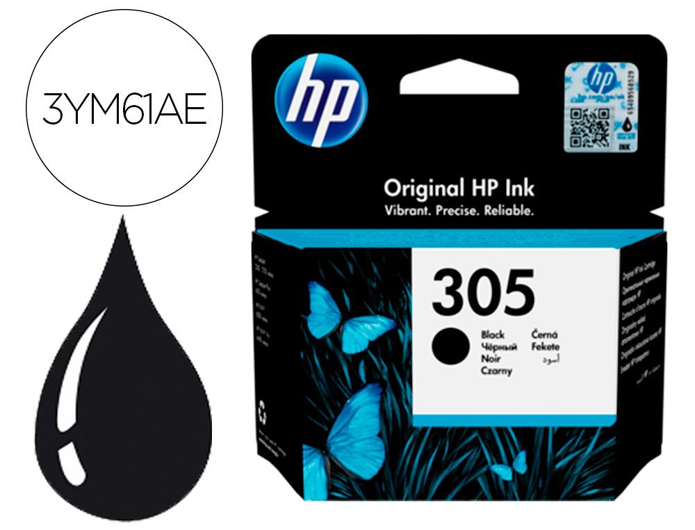 HP ( HEWLETT PACKARD ) - Ink-jet 305 deskjet 1210 / 1212 / 1255 / 2732 / 2752 / 4155 / 4158 envy 6020 / 6052 /6055 / 6420 negro 120 (Ref. 3YM61AE)