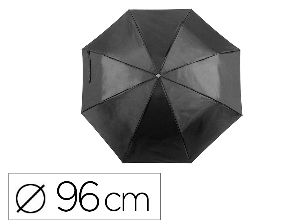 Paraguas plegable negro de poliester 96 cm de diametro apertura manual cierre con velcro y funda individual (Ref. 4673 NEGRO)