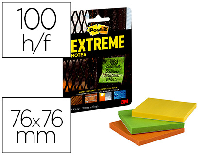 POST-IT - Bloc de notas adhesivas quita y pon extreme 76x76 mm con 45 hojas pack de 3 unidades amarillo naranja y (Ref. 7100182000)