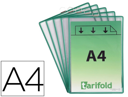 TARIFOLD - Funda para colgar din A4 pvc con anilla marco verde pack de 5 unidades (Ref. 154505)