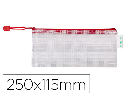 TARIFOLD - Bolsa multiusos pvc 250x115 mm apertura superior con cremallera portaboligrafo y correa color rojo (Ref. 509043)