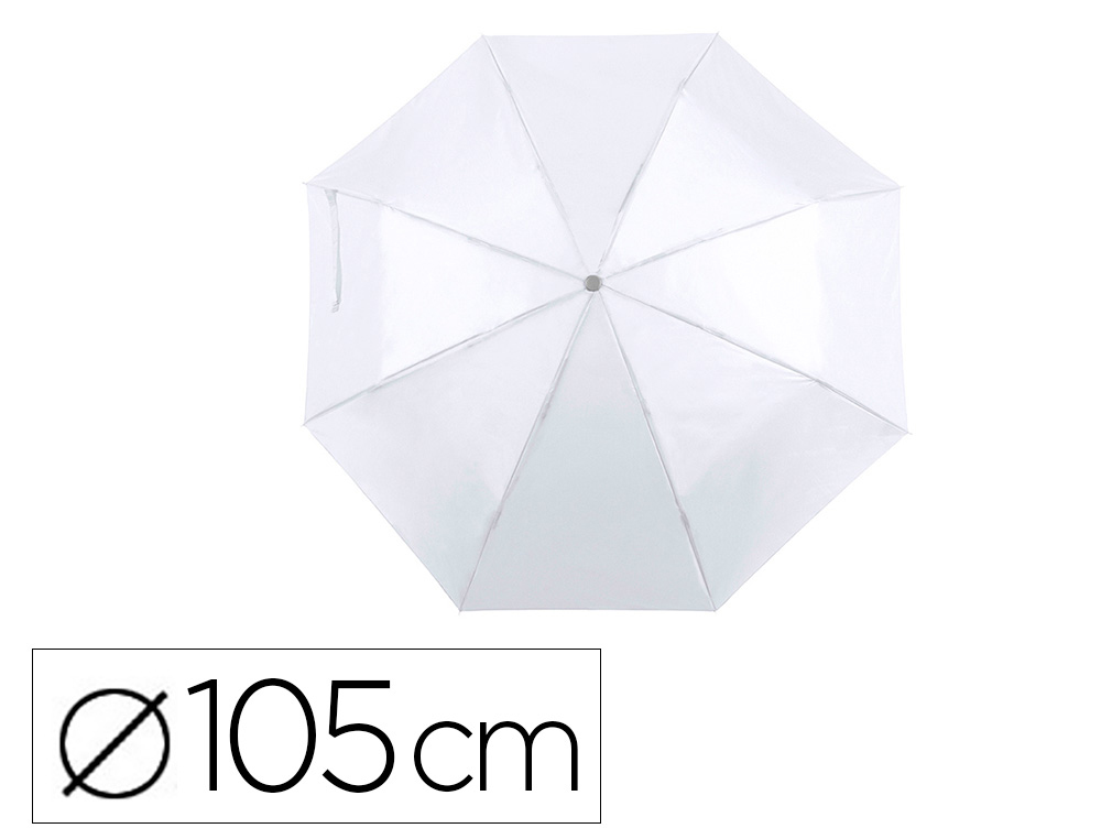 Paraguas de poliester blanco 105 cm de diametro mango suave de madera apertura manual cierre con velcro (Ref. 9215 BLANCO)