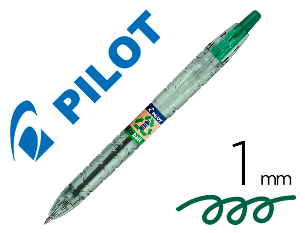 PILOT - Boligrafo ecoball plastico reciclado tinta aceite punta de bola 1 mm color verde (Ref. NEBV)