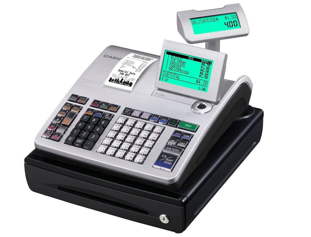 CASIO - Registradora se-s400 gris 200 departamentos display lcd retroiluminacion cajon pequeño negro (Ref. SE-S400SB-SR)