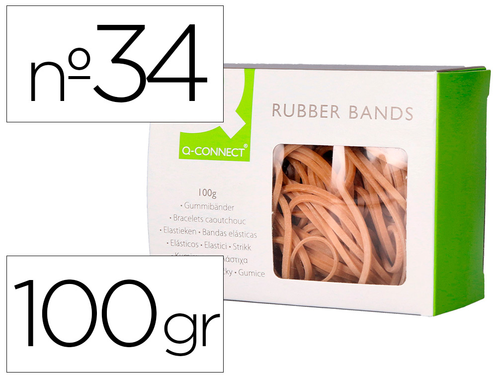 Q-CONNECT - Gomillas elasticas 100 gr 100x3 mm numero 34 (Ref. KF10667)