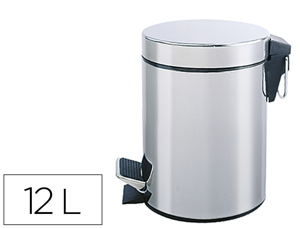 Q-CONNECT - Papelera metalica con pedal cromada 25x38cm capacidad 12 litros (Ref. KF11292)