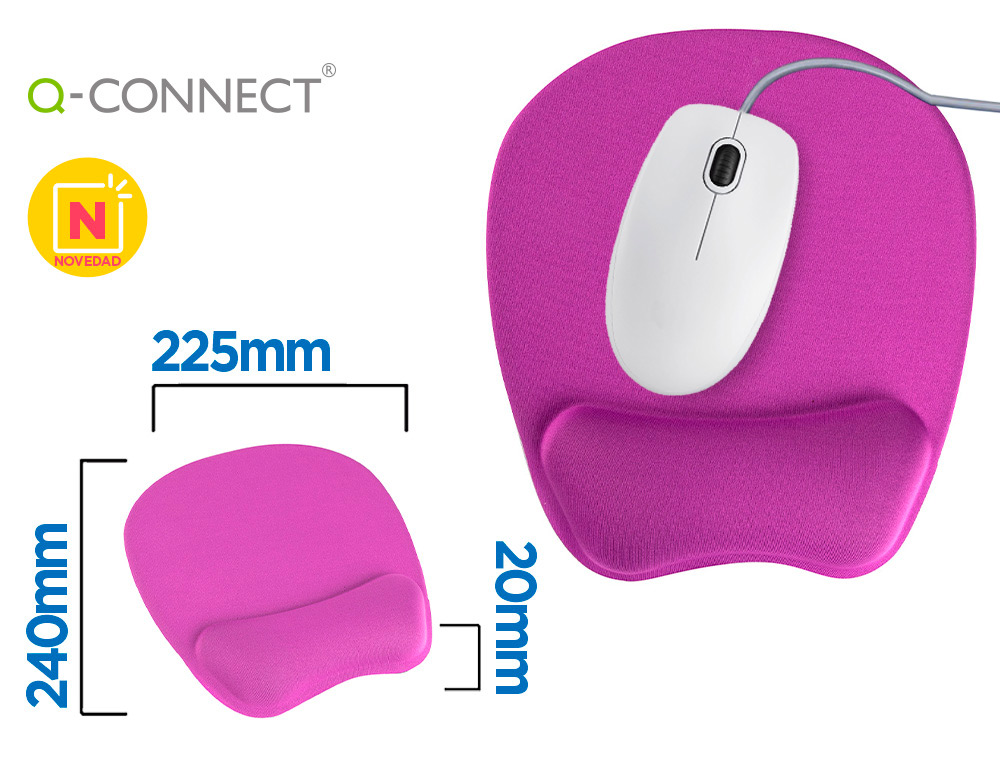 Q-CONNECT - Alfombrilla para raton con reposamuñecas ergonomica de gel color violeta 225x240x20 mm (Ref. KF17233)