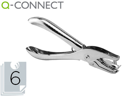 Q-CONNECT - Taladrador kf18765 de tenaza metalico cromado 1 taladro abertura 6 mm capacidad 6 hojas (Ref. KF18765)