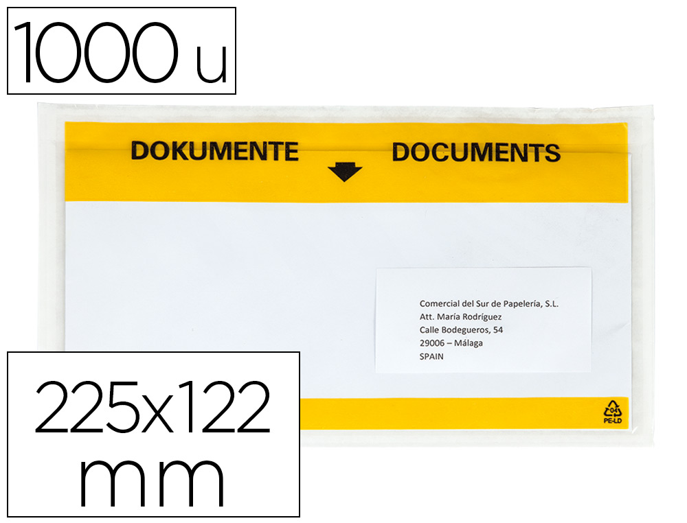 Q-CONNECT - Sobre autoadhesivo portadocumentos multilingue 225x122 mm ventana totalmente transparente paquete de 1000 (Ref. KF11296)