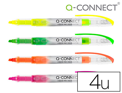 Q-CONNECT - Rotulador fluorescente punta biselada tinta liquida bolsa de 4 unidades colores surtidos (Ref. KF16127)