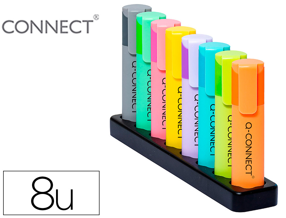 Q-CONNECT - Rotulador fluorescente pastel punta biselada estuche de sobremesa 8 colores surtidos (Ref. KF17806)