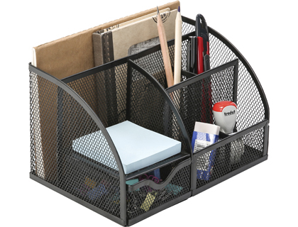 Q-CONNECT - Organizador sobremesa kf17295 metalico curvo rejilla negra con 5 departamentos 220x140x130 mm (Ref. KF17295)