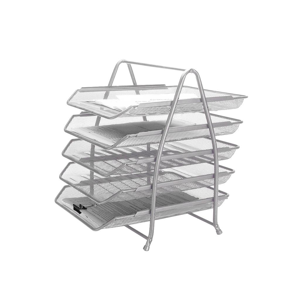 Q-CONNECT - Bandeja sobremesa metalica kf18476 rejilla plata 5 bandejas movibles 350x275x375 mm (Ref. KF18476)