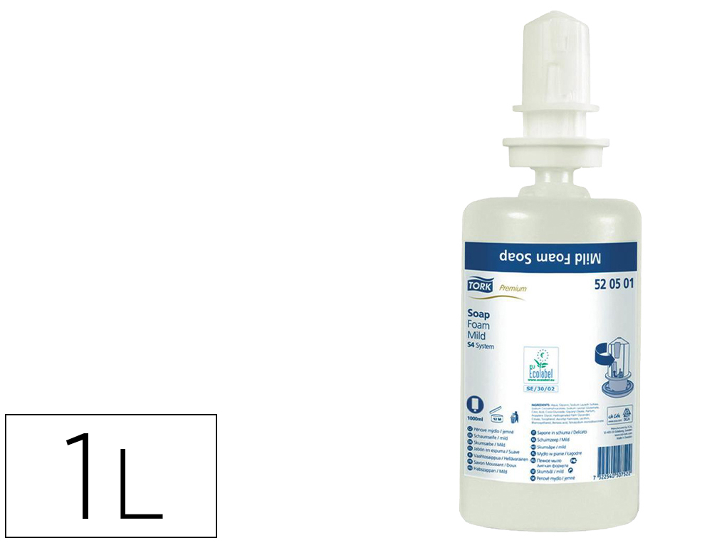TORK - Jabon en espuma s4 rehidratante aroma delicado bote de 1000 ml (Ref. 520501)