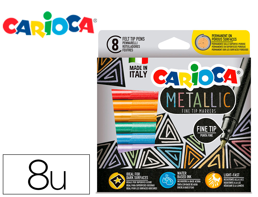 CARIOCA - Rotulador metallic punta fina caja de 8 colores surtidos (Ref. 43162)