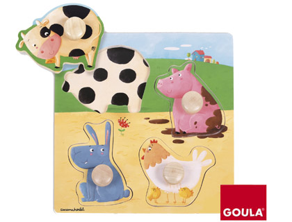 GOULA - Puzzle madera 4 piezas animales granja color (Ref. 53069)