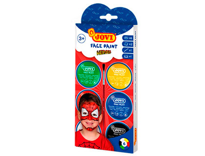 JOVI - Crema maquillaje face paint heroe caja de 6 botes colores surtidos 8 ml + accesorios (Ref. 174B)