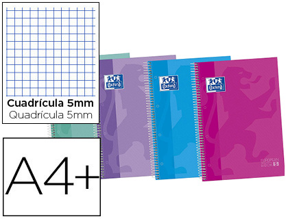 OXFORD - Cuaderno espiral ebook 5 tapa extradura din a4+ 120 hojas cuadro 5 mm con margen tendencia 50% hojas gratis (Ref. 400073042)
