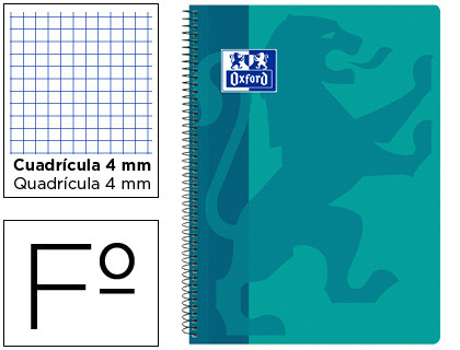 OXFORD - Cuaderno espiral school classic tapa polipropileno folio 80 hojas cuadro 4 mm con margen aqua (Ref. 400079662)