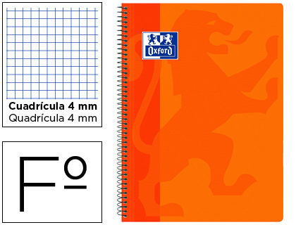OXFORD - Cuaderno espiral school classic tapa polipropileno folio 80 hojas cuadro 4 mm con margen (Ref. 400079665)