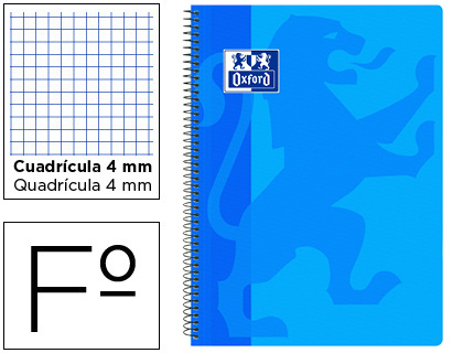 OXFORD - Cuaderno espiral school classic tapa polipropileno folio 80 hojas cuadro 4 mm con margen azul (Ref. 400106965)
