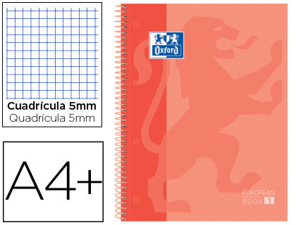 OXFORD - Cuaderno espiral ebook 1 school classic din a4+ 80 hojas cuadro 5 mm melocoton (Ref. 400119096)