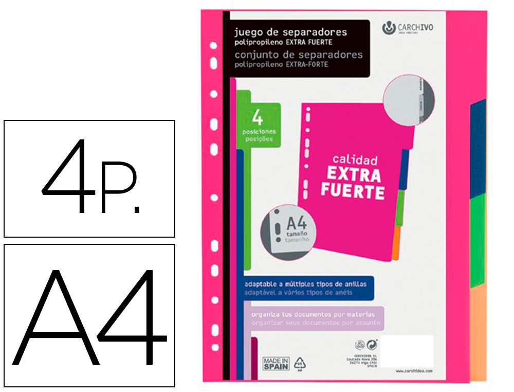 CARCHIVO - Separador polipropileno extra rigido din A4 500 mc multitaladro extraible para carpeta de (Ref. 49153499)