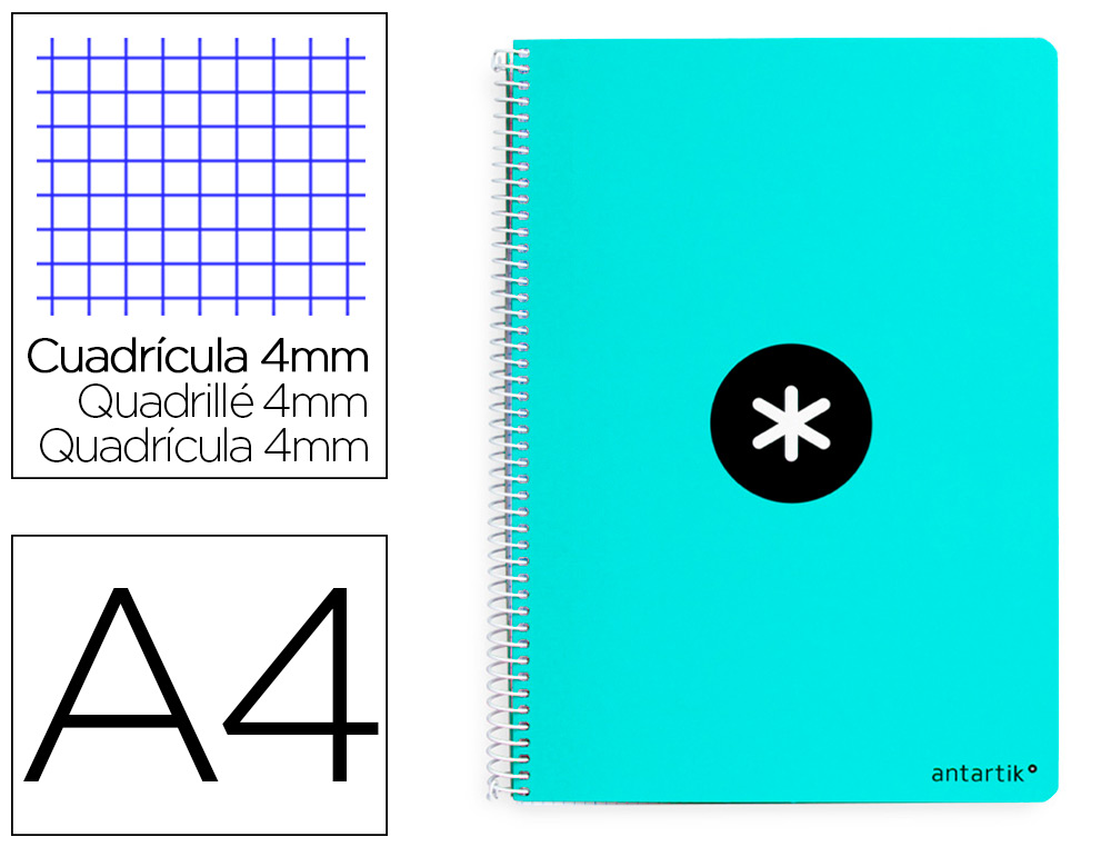 ANTARTIK - Cuaderno espiral liderpapel A4 tapa dura 80h 100gr cuadro 4mm con margen color menta (Ref. KB11)