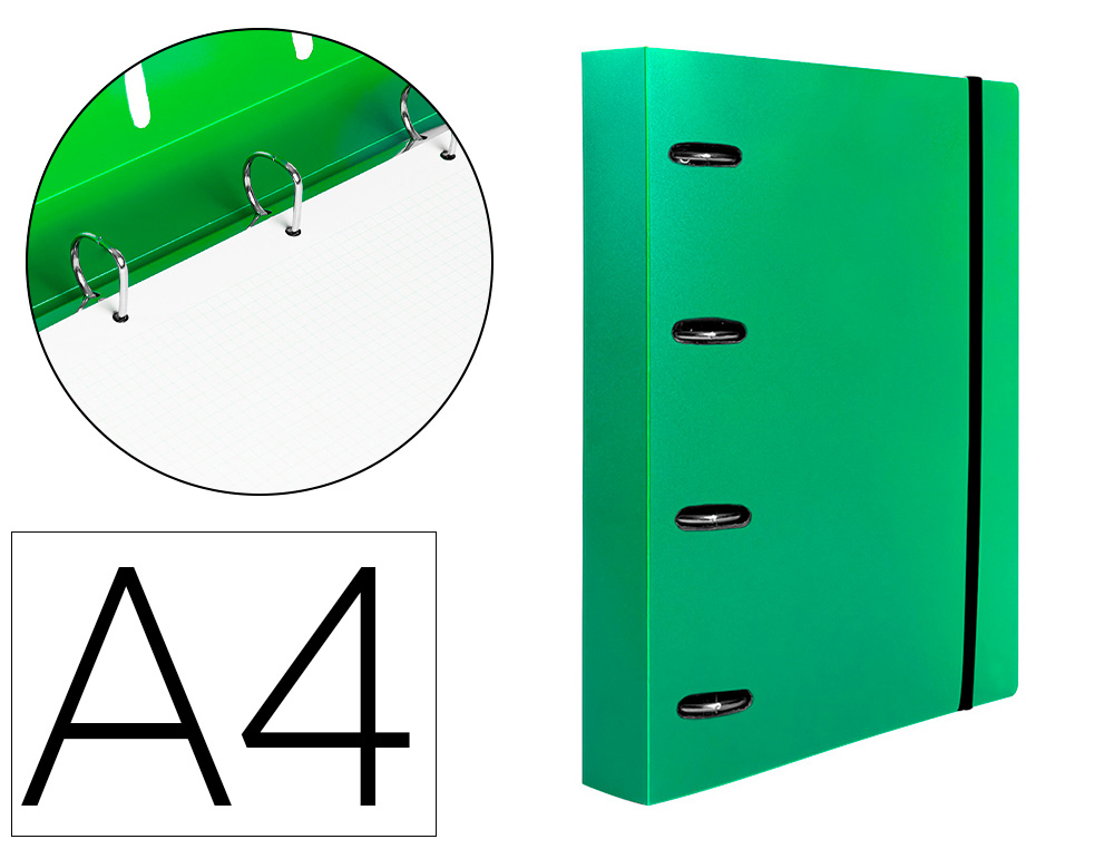 LIDERPAPEL - Carpeta con recambio A4 cuadro 5mm 100 hojas 80g polipropileno 4 anillas mixtas 25mm verde (Ref. CH56)