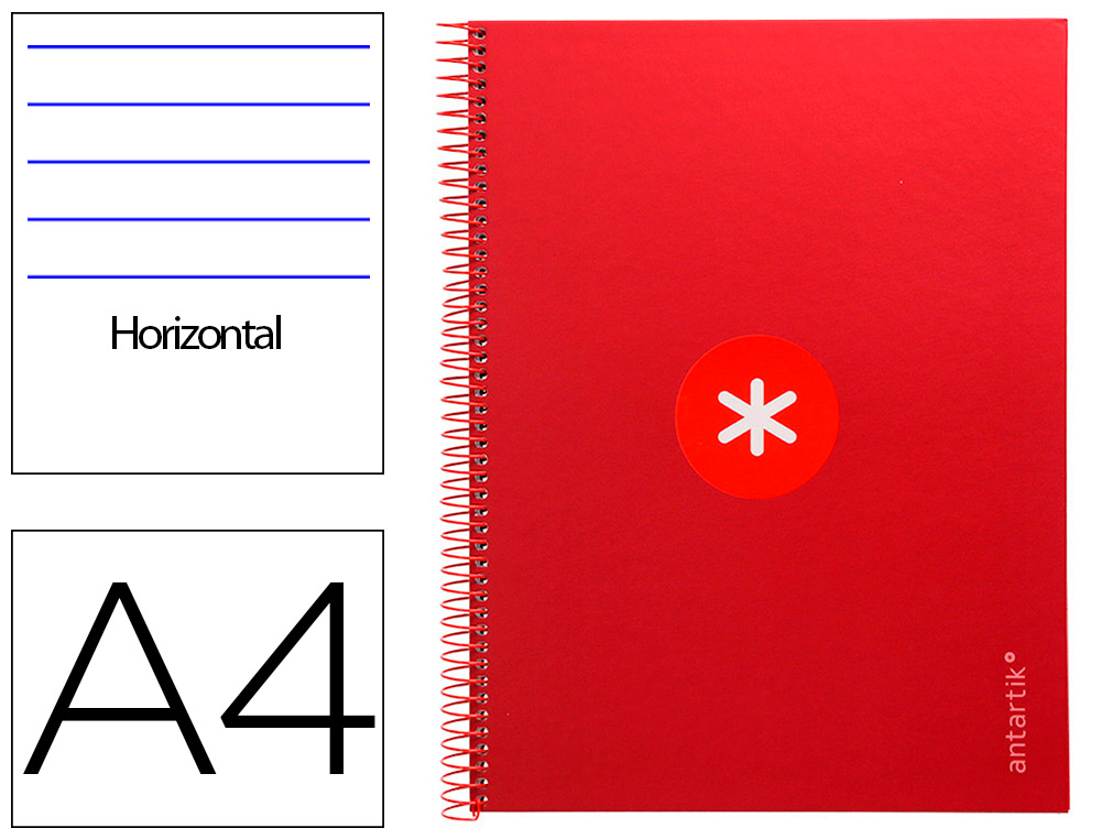 ANTARTIK - Cuaderno espiral liderpapel A4 micro tapa forrada80h 90 gr horizontal 1 banda 4 taladros color frambuesa (Ref. KB29)