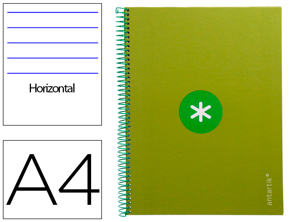 ANTARTIK - Cuaderno espiral liderpapel A4 micro tapa forrada80h 90 gr horizontal 1 banda 4 taladros color verde (Ref. KB32)