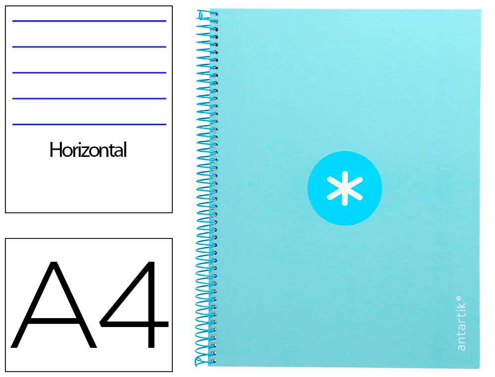 ANTARTIK - Cuaderno espiral liderpapel A4 micro tapa forrada80h 90 gr horizontal 1 banda 4 taladros color celeste (Ref. KB35)