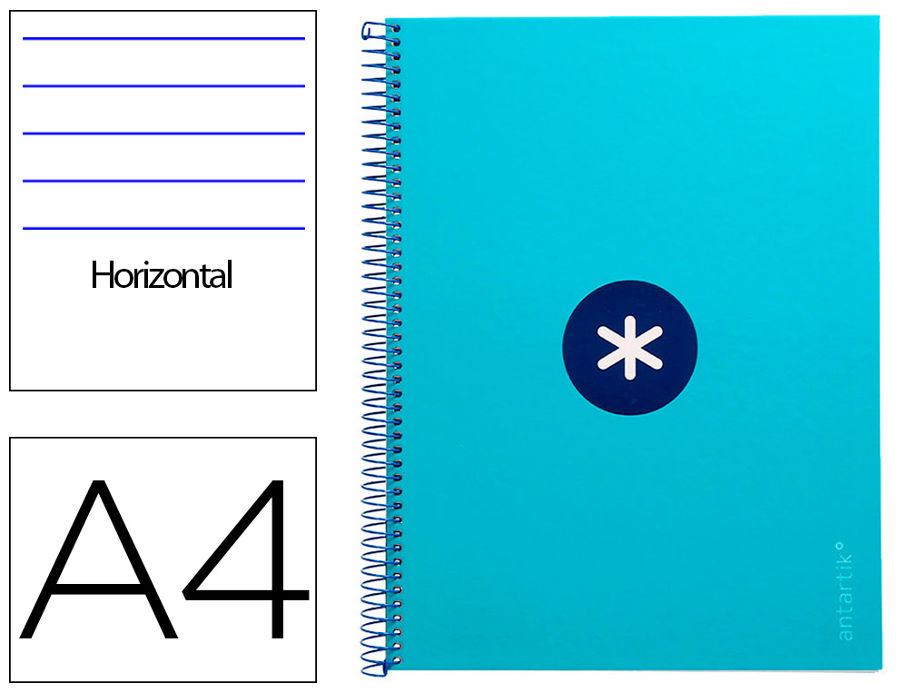 ANTARTIK - Cuaderno espiral liderpapel A4 micro tapa forrada80h 90 gr horizontal 1 banda 4 taladros color turquesa (Ref. KB36)