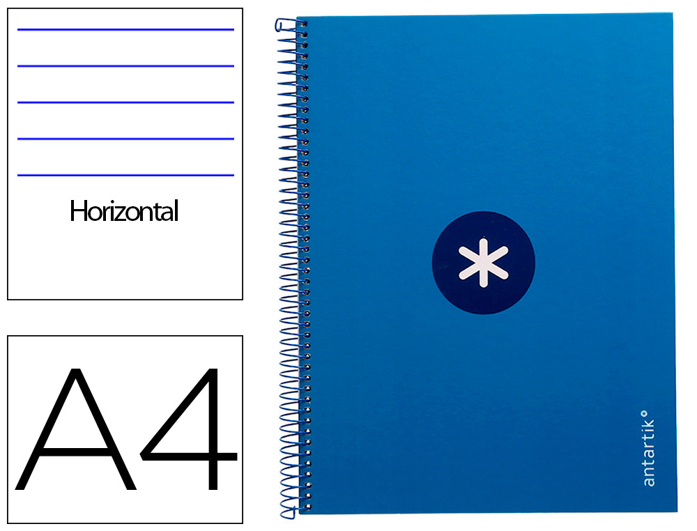 ANTARTIK - Cuaderno espiral liderpapel A4 micro tapa forrada80h 90 gr horizontal 1 banda 4 taladros color azul oscuro (Ref. KB37)