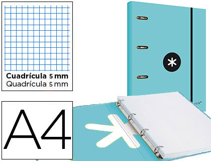 ANTARTIK - Carpeta con recambio y solapa liderpapel A4 cuadro 5mm forrada 4 anillas redondas 40mm color menta (Ref. AW56)
