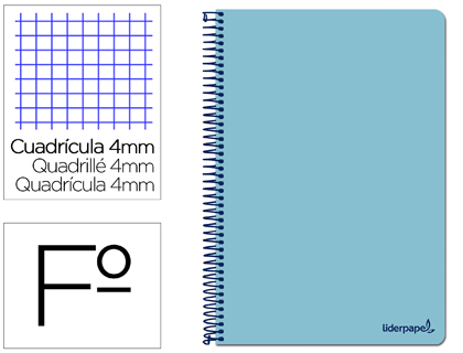 LIDERPAPEL - Cuaderno espiral folio smart tapa blanda 80h 60gr cuadro 4mm con margen color celeste (Ref. BG01)