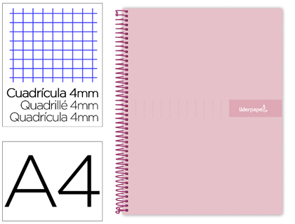 LIDERPAPEL - Cuaderno espiral A4 crafty tapa forrada 80h 90 gr cuadro 4mm con margen color rosa (Ref. BJ80)