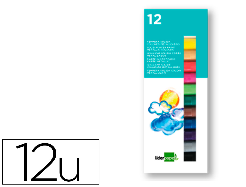 LIDERPAPEL - Tempera solida en barra escolar 10 gr caja de 12 colores surtidos (Ref. TP72)