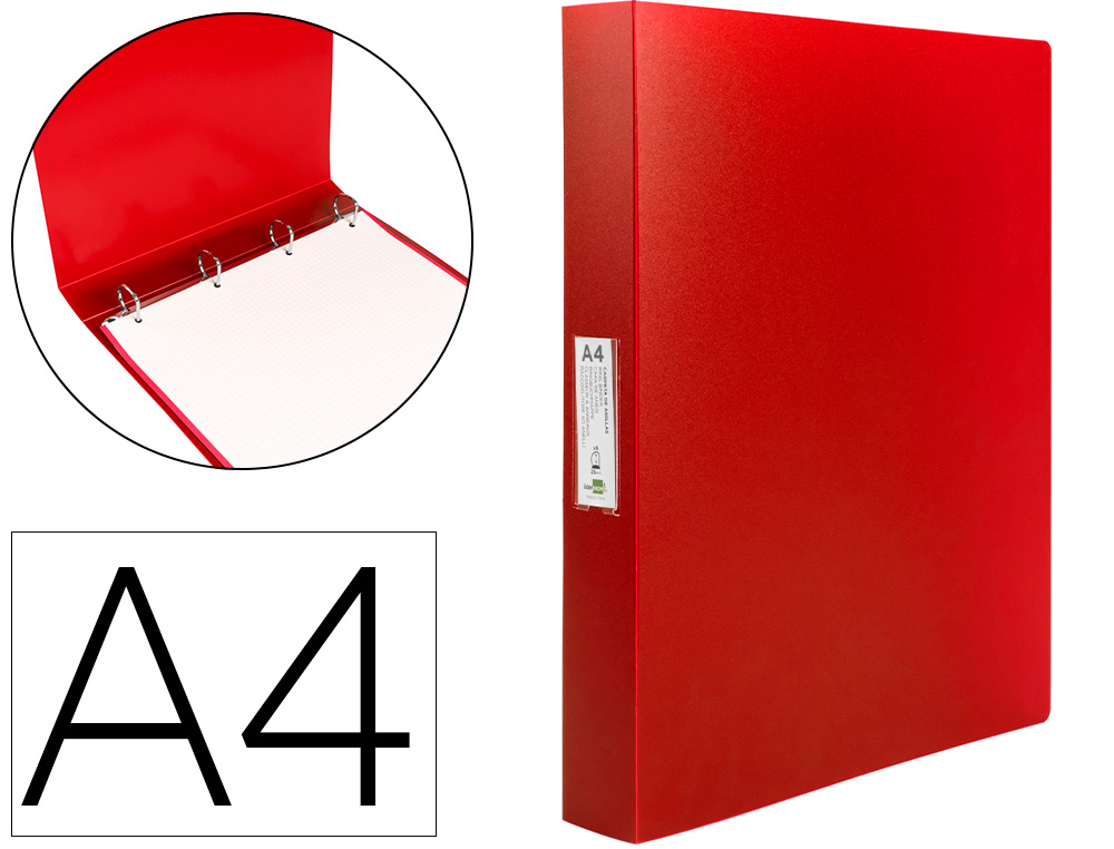 LIDERPAPEL - Carpeta 4 anillas 25 mm mixtas polipropileno din A4 rojo translucido (Ref. CH30)
