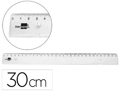 LIDERPAPEL - Regla plastico irrompible transparente 30 cm (Ref. RG15)