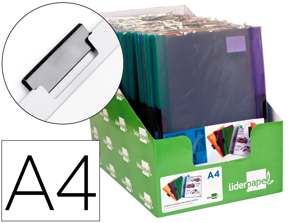 LIDERPAPEL - Carpeta dossier pinza lateral polipropileno din A4 30 hojas pack de 4 colores surtidos (Ref. DP18)