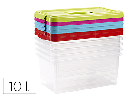 Caja multiusos plastico 10 l numero 24 tapa de color con asa 385x230x175 mm (Ref. 11680)
