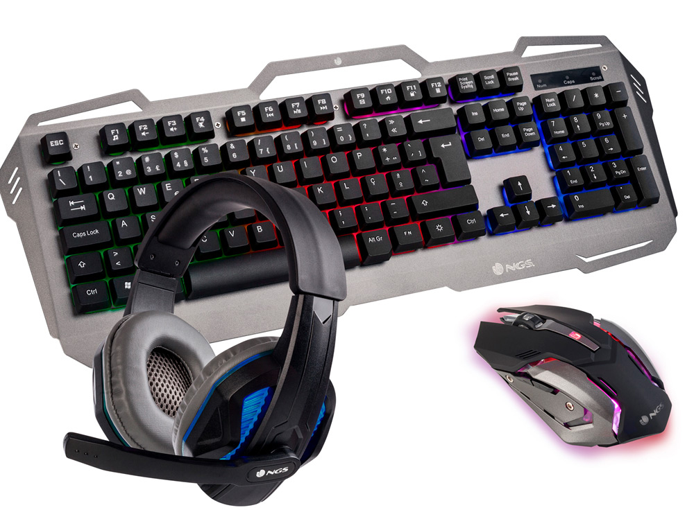NGS - Set teclado y raton pack gaming gbx-1500 con auricular estereo y microfono iluminacion led usb (Ref. GBX-1500)