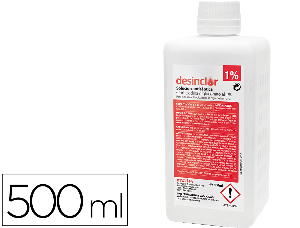 Solucion antiseptica clorhexidina desinclor 1% bote de 500 ml (Ref. 25)