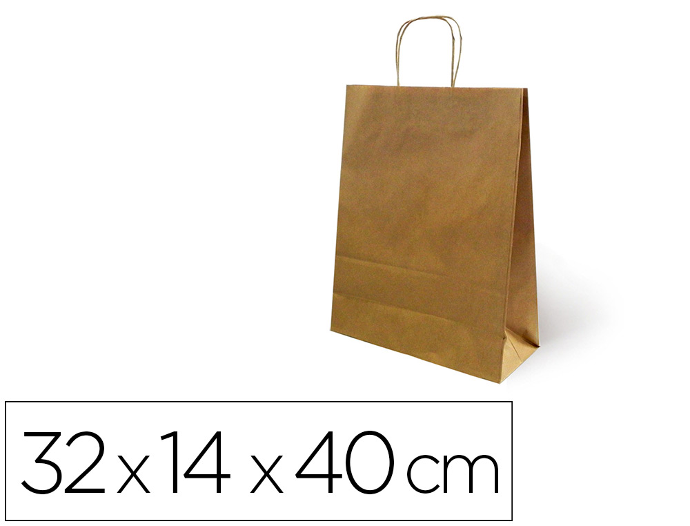 Bolsa de papel basika kraft reciclado asa retorcida liso natural tamaño \&quot;l\&quot; 320x140x400 mm (Ref. 02103015)