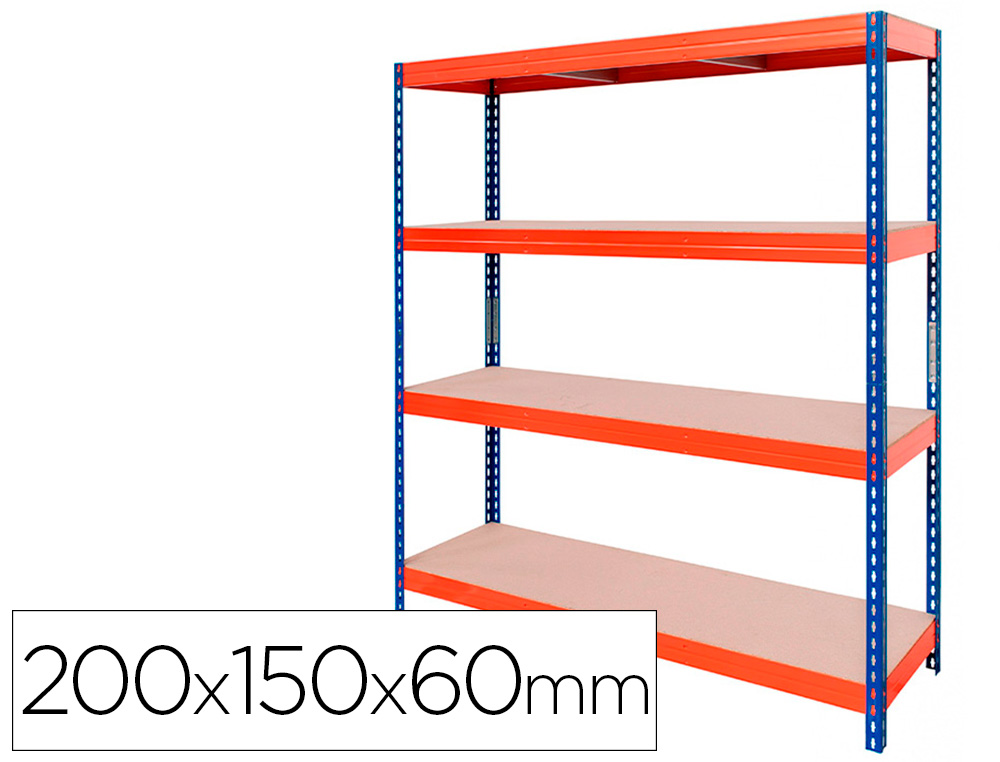 AR STORAGE - Estanteria metalica ar stabil xl 200x150x60 cm 4 estantes 500 kg por estante bandeja de madera sin tornillos color (Ref. ST18401-/15J408G00)
