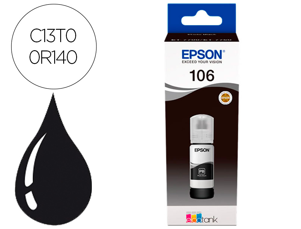 EPSON - Ink-jet 106 ecotank photo negro ink bottle et-7700 / et-7750 (Ref. C13T00R140)