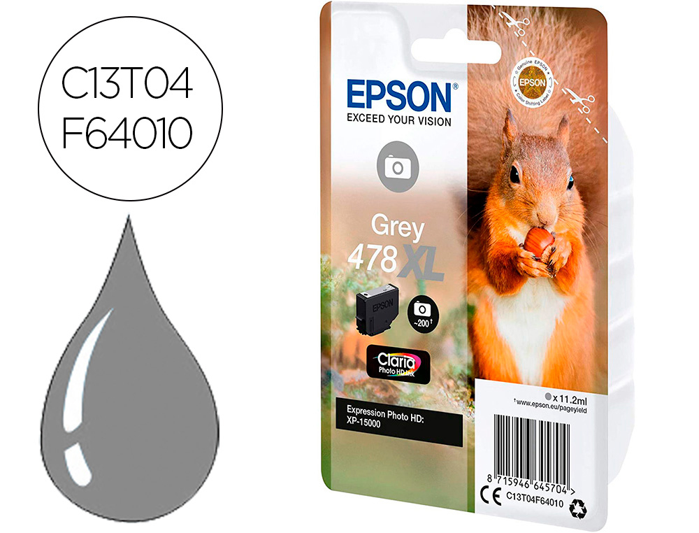 EPSON - Ink-jet singlepack gris 478xl claria photo hd ink ardilla (Ref. C13T04F64010)