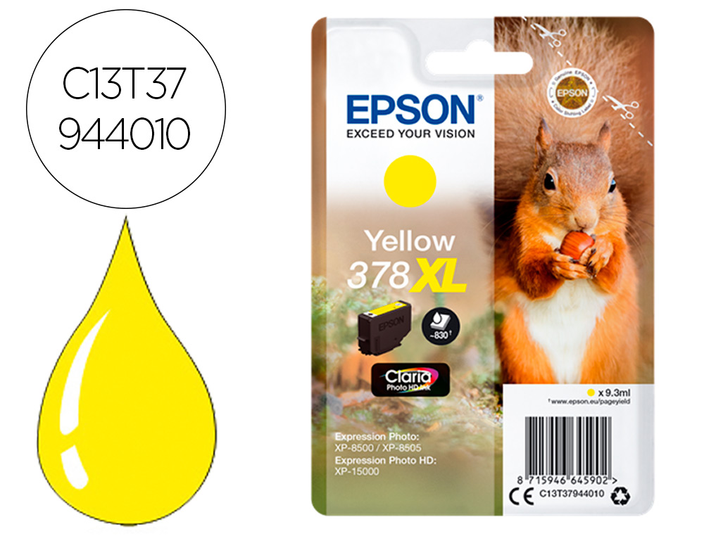 EPSON - Ink-jet 378 xl expression home xp-8605 / 8606 / xp-15000 / xp-8500 / 8505 amarillo 830 pag (Ref. C13T37944010)