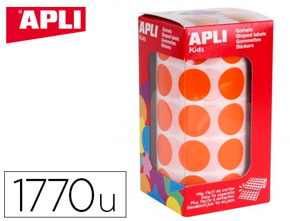 APLI - Gomets autoadhesivos circulares 20 mm naranja en rollo de 1770 unidades (Ref. 11488)